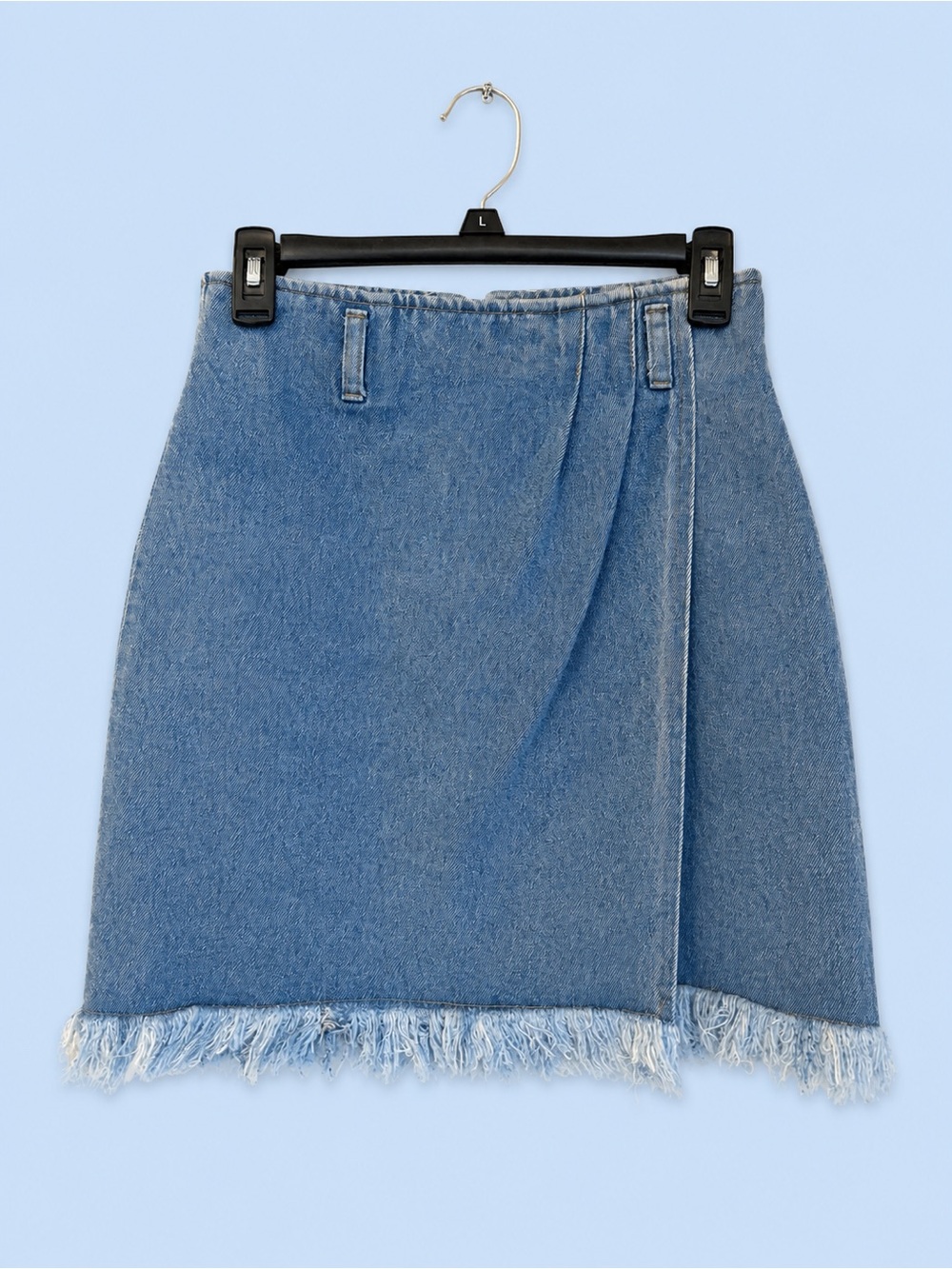 Vintage Be Bop Denim Wrap Mini Skirt Frayed Hem Size 5 Made in USA